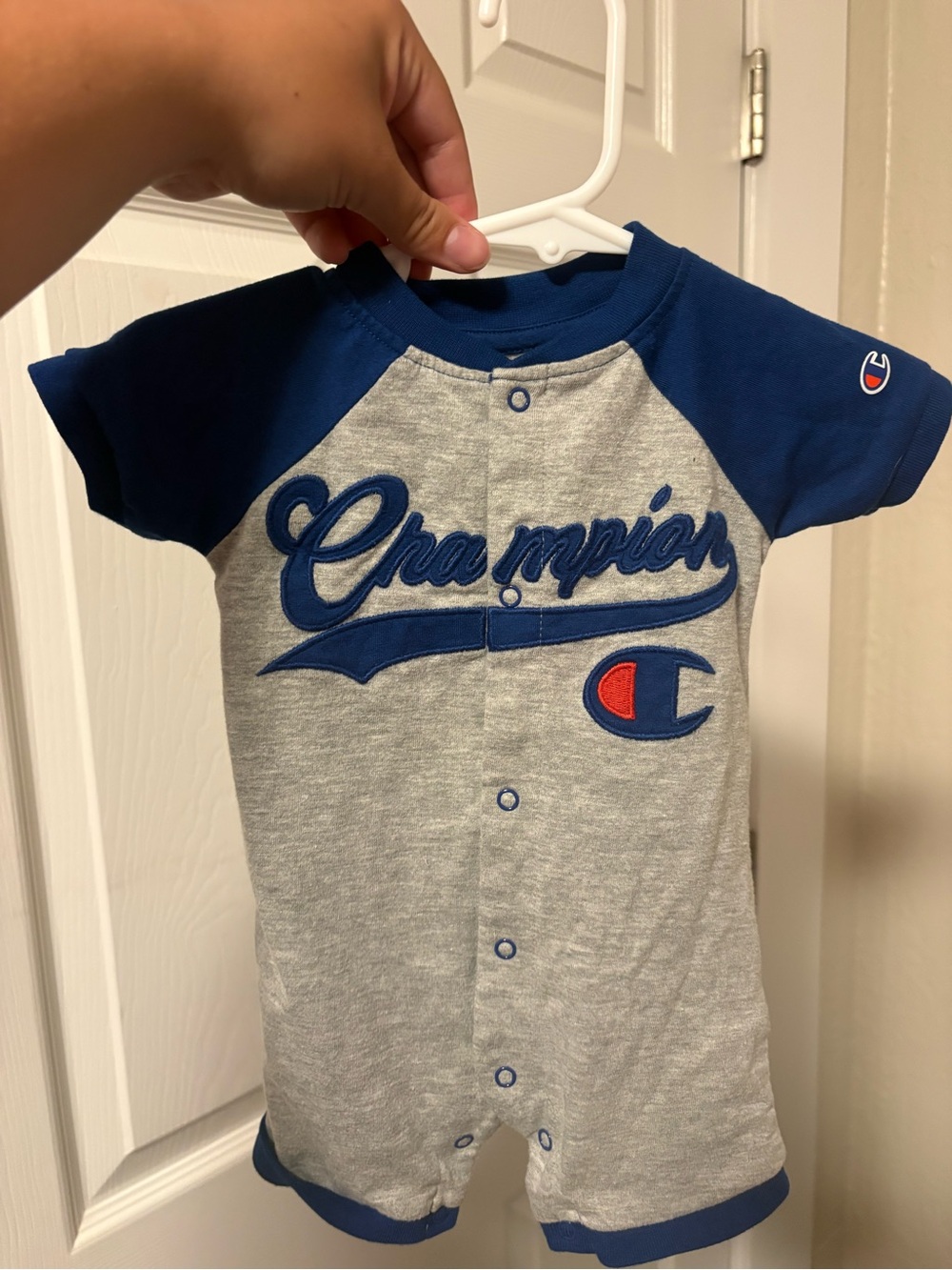 Champion Infant Baseball-Style Romper in Blue and Gray